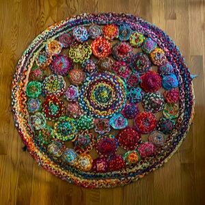 Large 47” Colorful Round Rag Rug - Good Condition